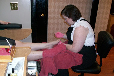 A pedicure in progress